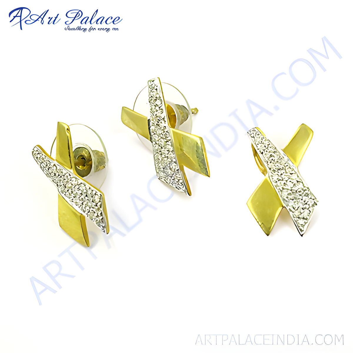 Gold plating x crystal stud earrings, featuring a gold plating x design with crystal accents