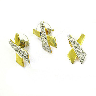 Gold plating x crystal stud earrings for women | fashion jewelry