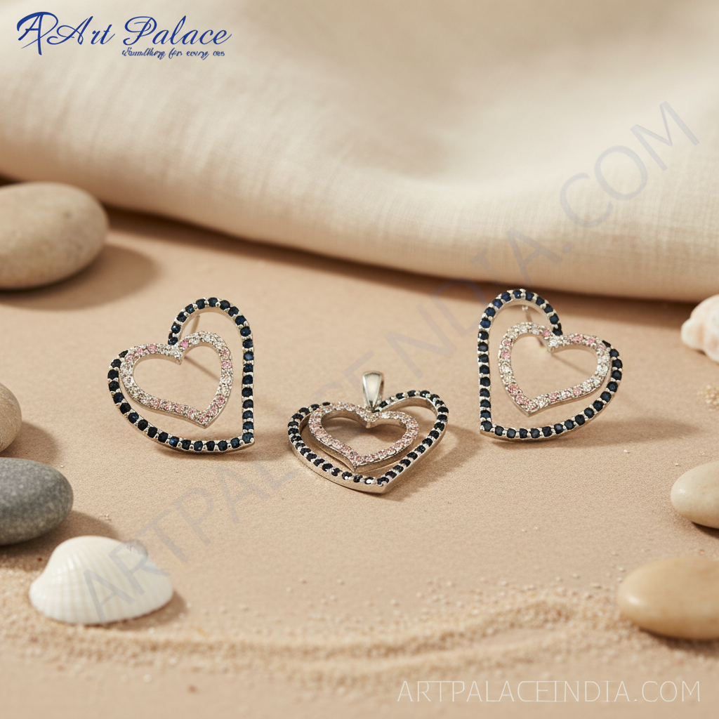 Silver heart stud earrings for women | crystal jewelry gift