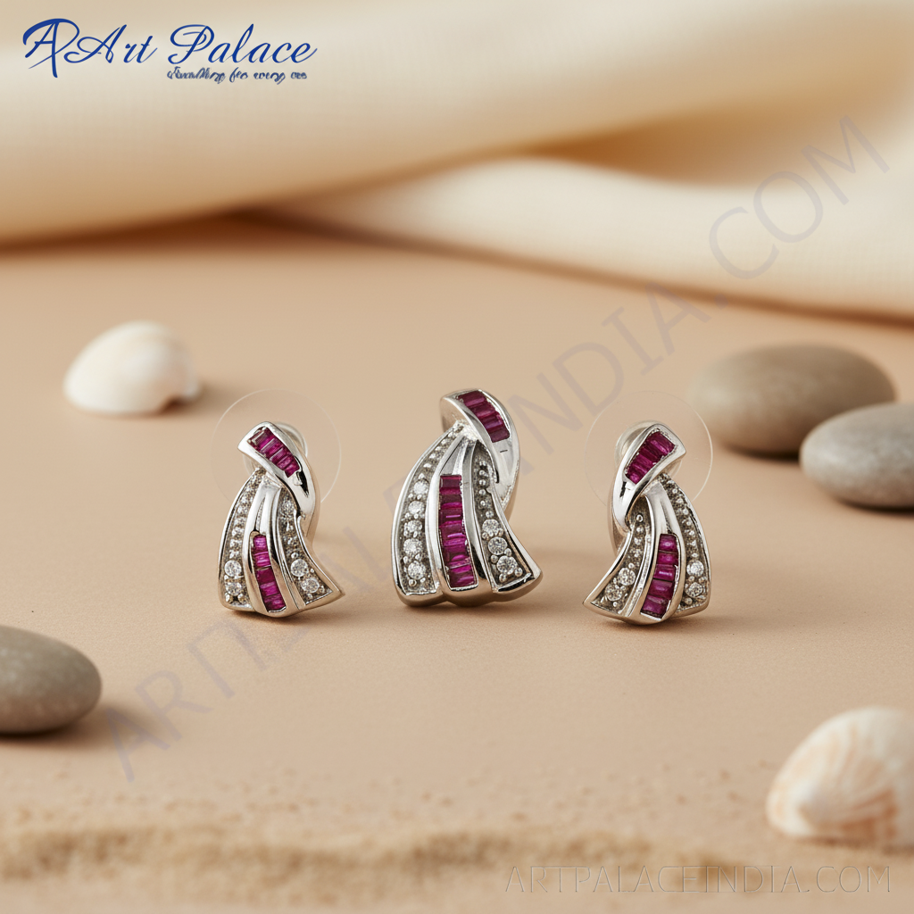 Silver Ruby Earrings Set | Dazzling Women's Jewelry | Gift