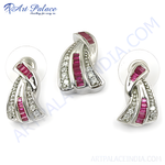 Load image into Gallery viewer, Silver earrings set with ruby gemstones, perfect for women, daily wear jewelry set
