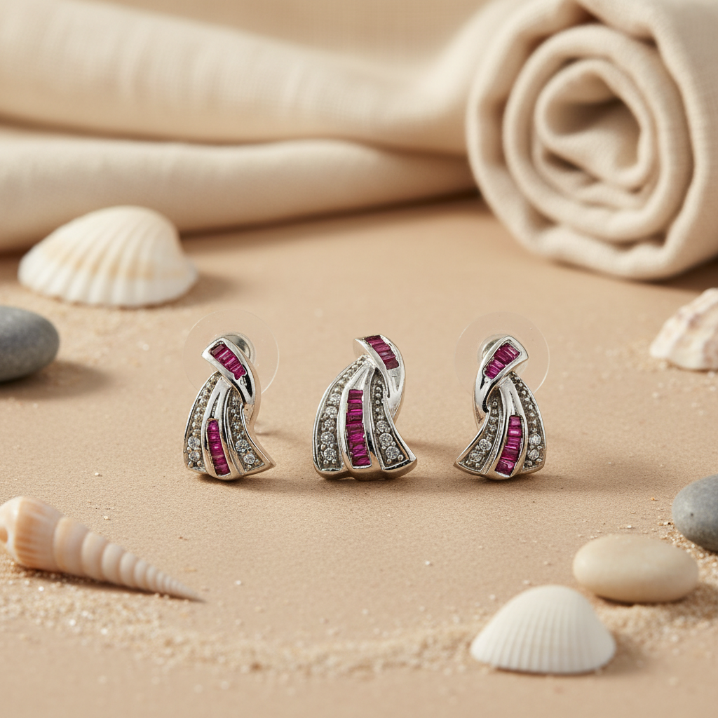 Silver Ruby Earrings Set | Dazzling Women's Jewelry | Gift
