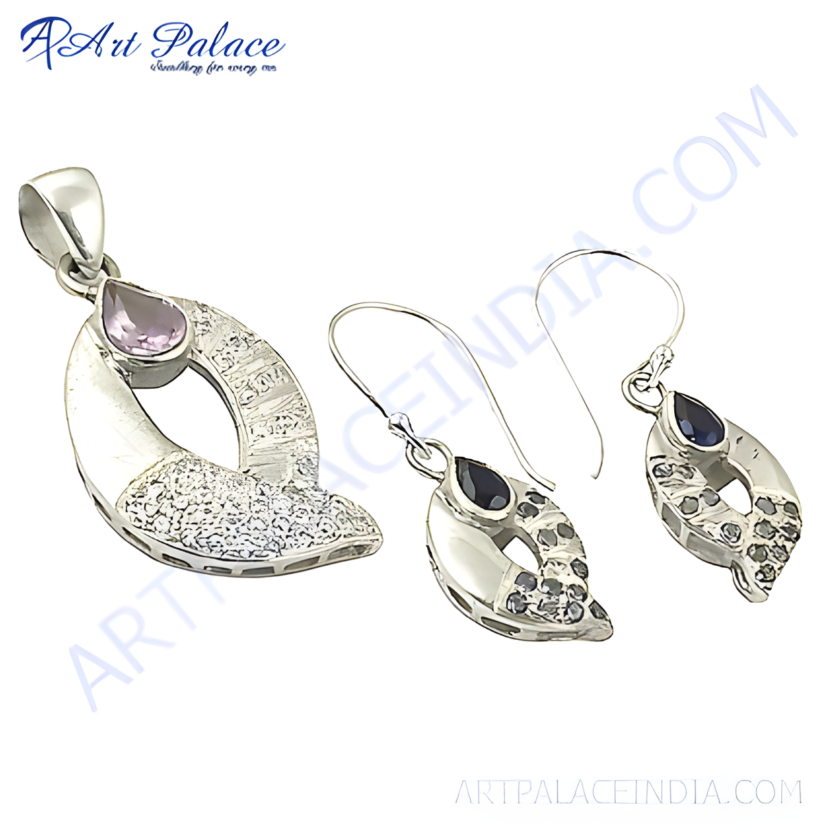 925 sterling silver pendant and earrings set featuring gemstones, perfect for any occasion