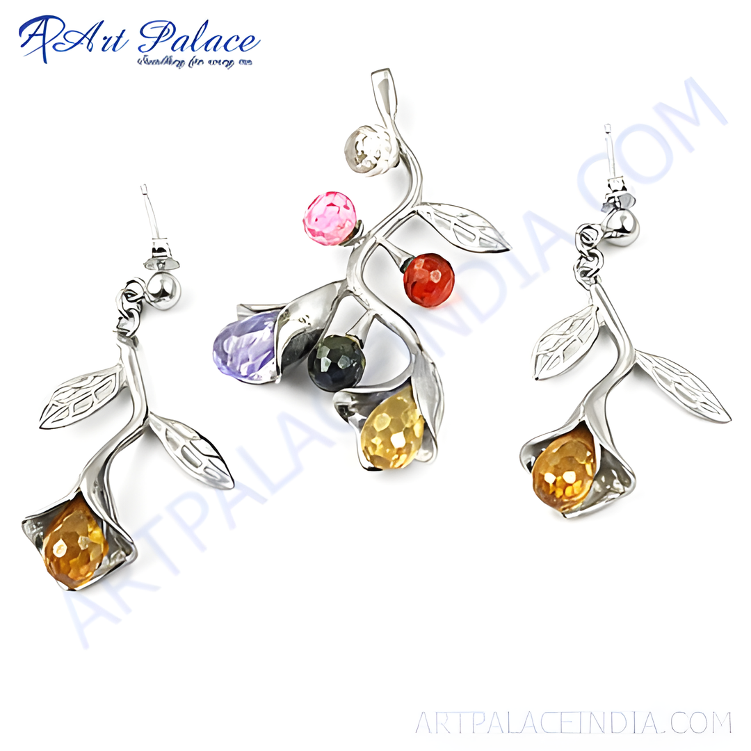 Silver flower earrings set with colorful gemstones, perfect for women's jewelry gifts.