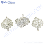 Load image into Gallery viewer, Silver leaf pendant and earrings set with sparkling cubic zirconia stones, perfect for adding a touch of natural beauty to any outfit.
