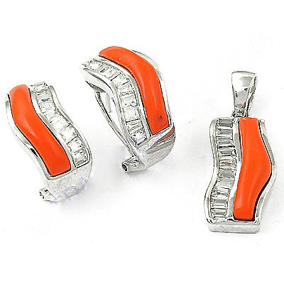 Silver Coral Gemstone Jewelry Set | Women's Gift | Art Palace