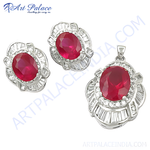 Load image into Gallery viewer, Silver ruby pendant and earrings set with red gemstone. Women's jewelry for elegant wear.
