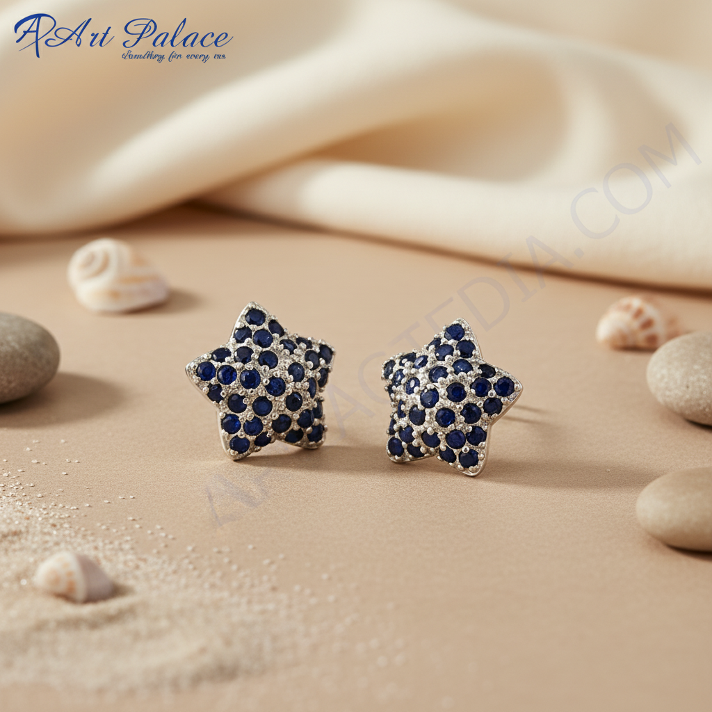 925 Silver Sapphire Star Earrings & Pendant Set | Gift for Her