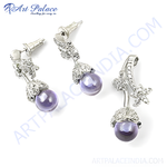 Load image into Gallery viewer, Silver drop earrings with floral detailing and a purple amethyst gemstone, perfect for women.
