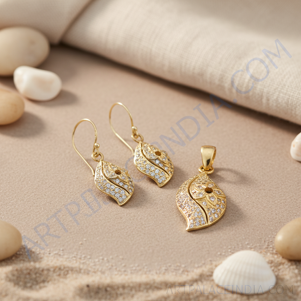 gold plating Leaf Earrings and Pendant Set | Women's Jewelry Gift
