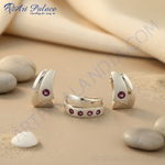 Load image into Gallery viewer, Silver Hoop Earrings with Pink Gemstones | Women&#39;s Jewelry
