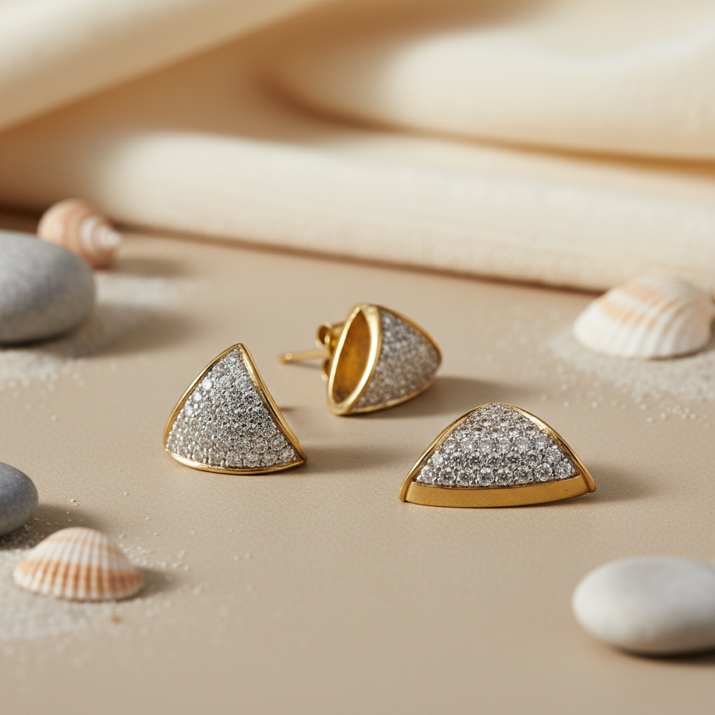 gold plating Stud Earrings with Cubic Zirconia | Women's Fashion Jewelry