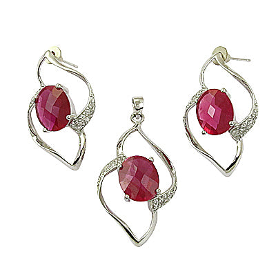 Ruby Jewelry Set: Silver Pendant & Earrings | Women's Gift