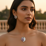 Load image into Gallery viewer, Silver Ruby Leaf Earrings &amp; Pendant Set | Women&#39;s Jewelry Gift
