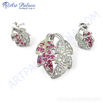Load image into Gallery viewer, Silver leaf earrings and pendant set with red ruby gemstones, a perfect gift for women.
