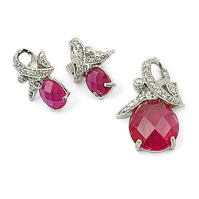 Silver Ruby Earrings and Pendant Set for Women | Gift Jewelry