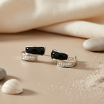 Load image into Gallery viewer, Silver Onyx &amp; Baguette Diamond Earrings for Women
