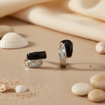 Load image into Gallery viewer, Silver Onyx &amp; Baguette Diamond Earrings for Women
