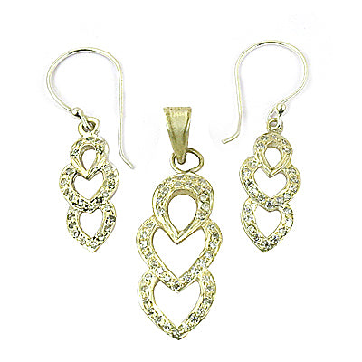 Gold plating crystal heart pendant earrings set for women | gift