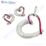 Load image into Gallery viewer, Silver heart pendant earrings set with ruby and white stones, a beautiful gift for women
