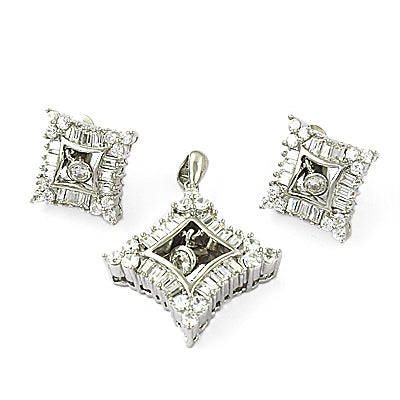 Silver Diamond Pendant & Earrings Set for Women | Gift Jewelry