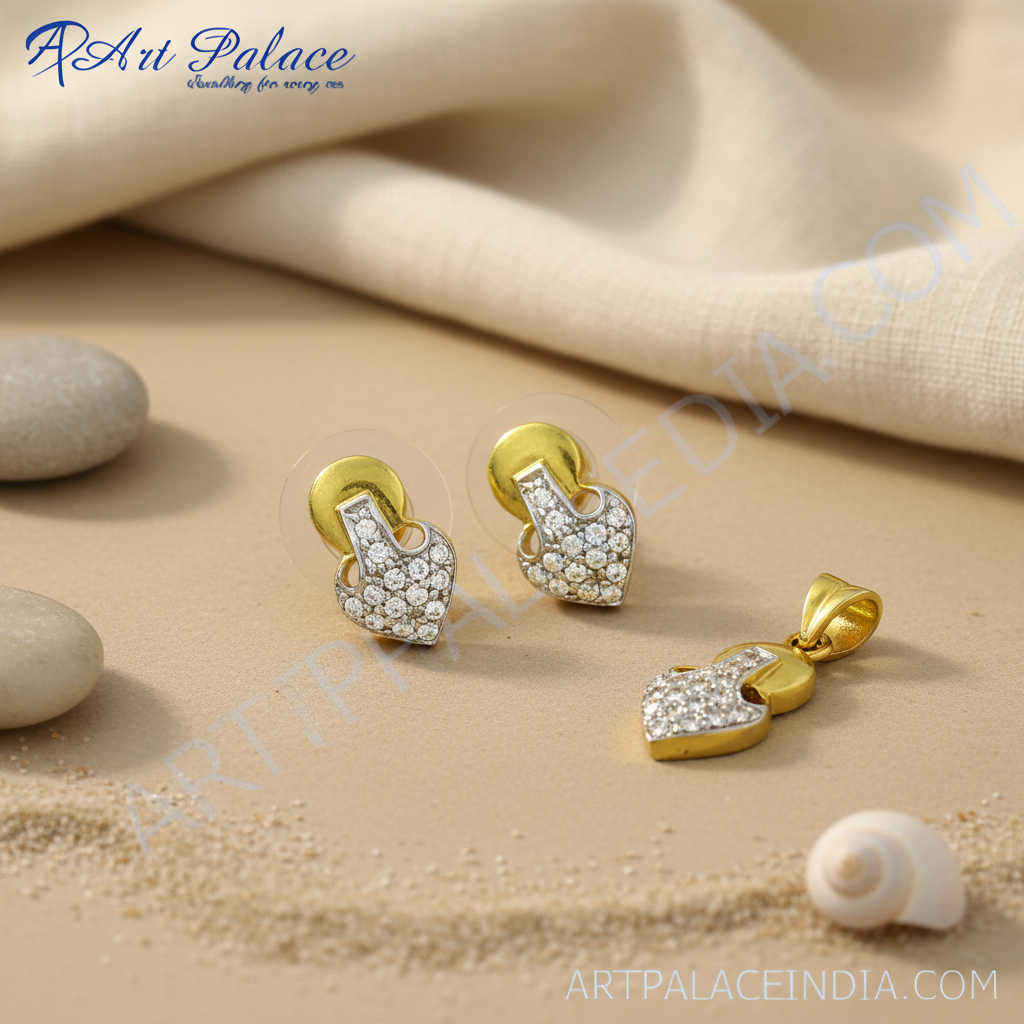 Gold plating crystal stud earrings & pendant set | women's jewelry gift