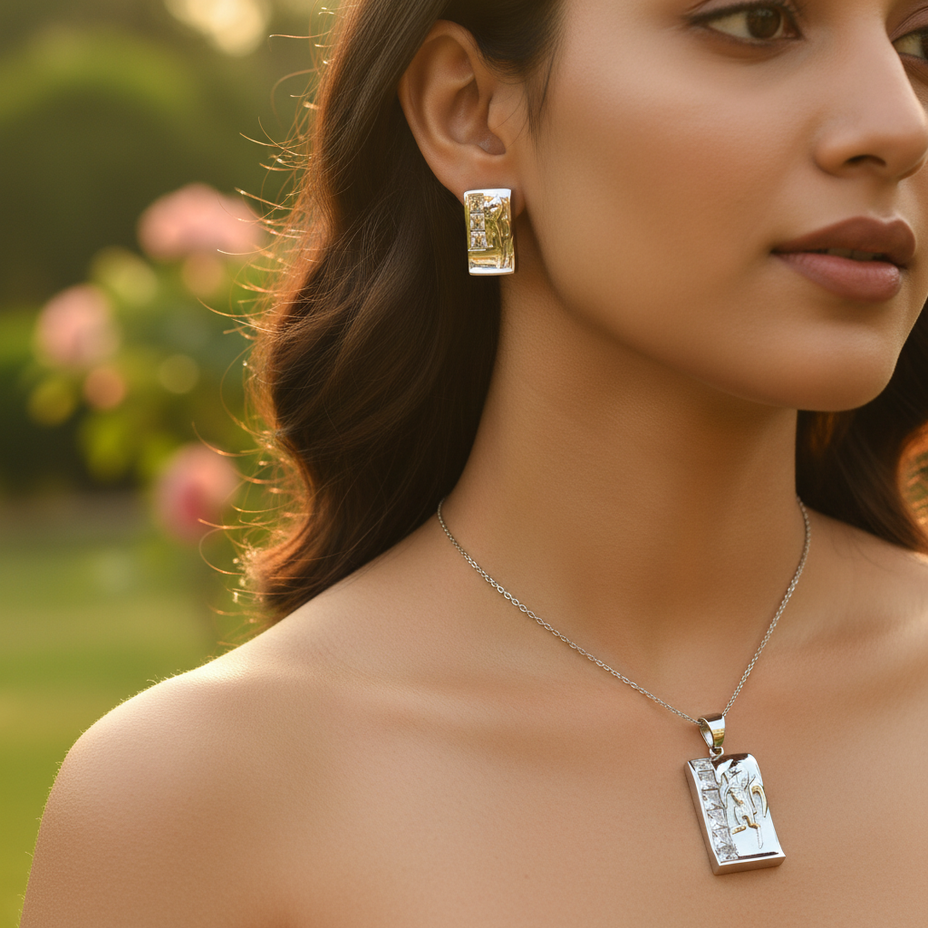 Silver Pendant Earrings Set | Women's Fashion Jewelry Gift