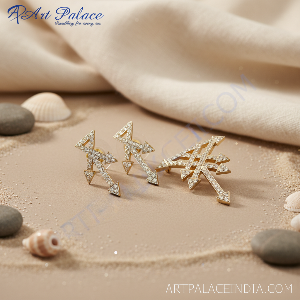 Gold plating tone crystal arrow earrings & brooch set | gift for her