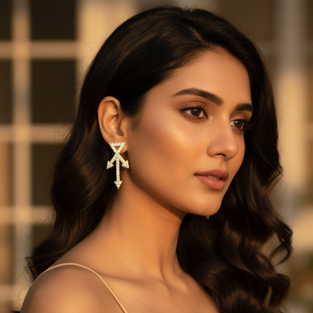 gold plating-Tone Crystal Arrow Earrings & Brooch Set | Gift for Her