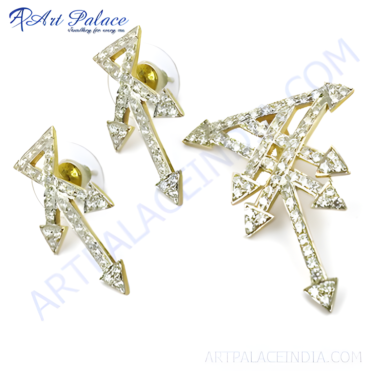 Gold plating tone crystal arrow earrings and brooch set, perfect for special occasions