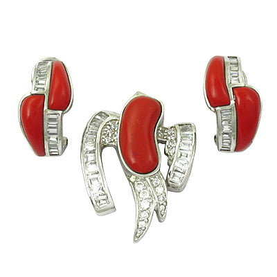Silver Coral Jewelry Set | Sterling Silver Earrings & Pendant