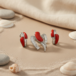 Load image into Gallery viewer, Silver Coral Jewelry Set | Sterling Silver Earrings &amp; Pendant
