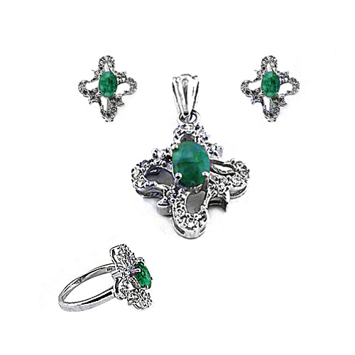 925 Silver Emerald Jewelry Set for Women | Gift Idea