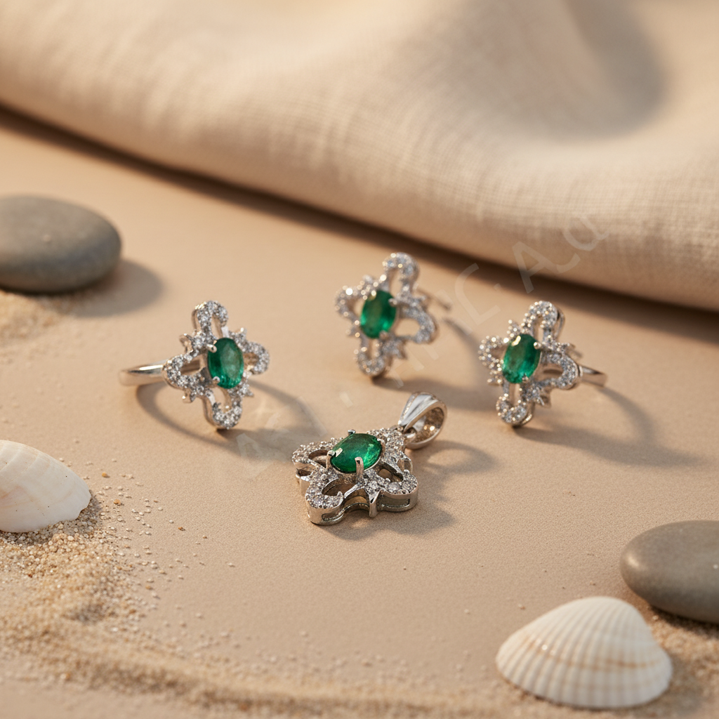 925 Silver Emerald Jewelry Set for Women | Gift Idea