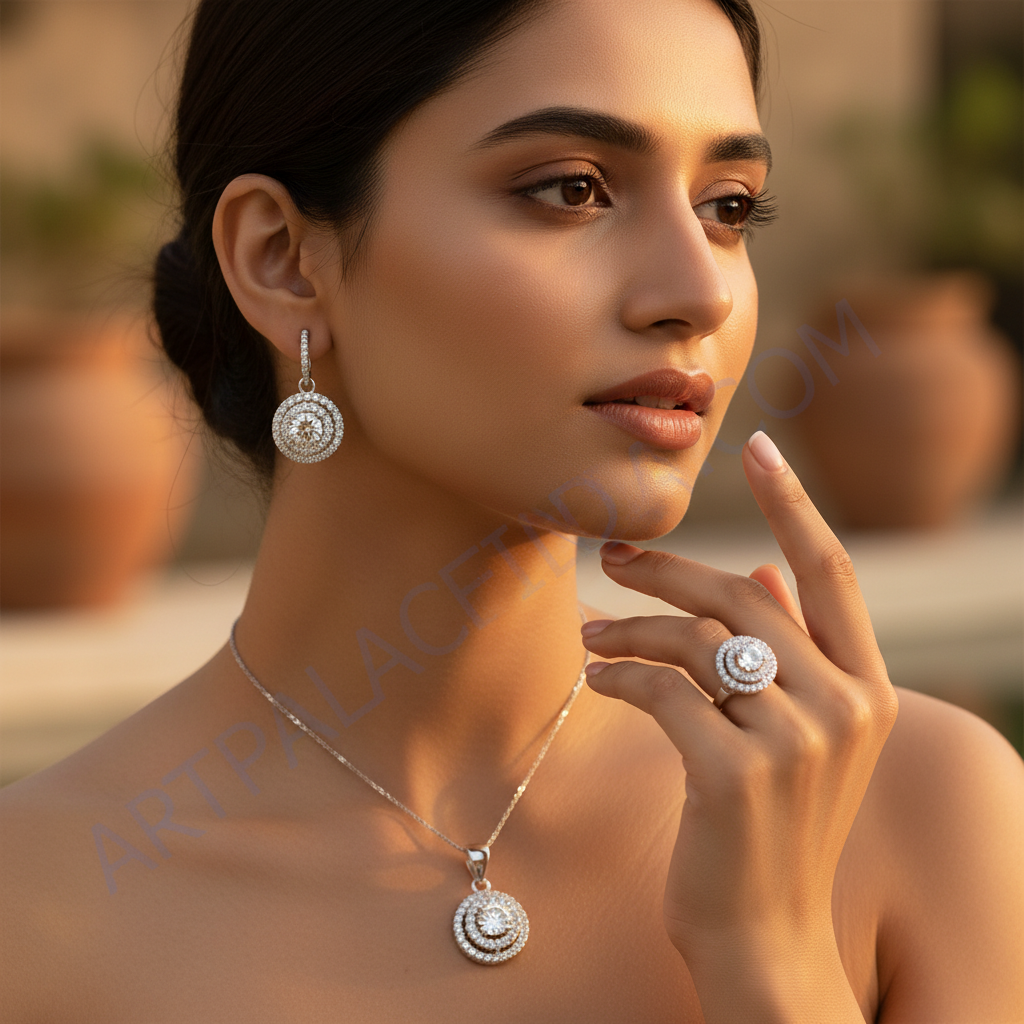 925 Silver Cubic Zirconia Jewelry Set | Earrings Ring Pendant