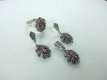 Load image into Gallery viewer, Sterling silver ring and earrings set with ruby gemstones and marcasite detailing
