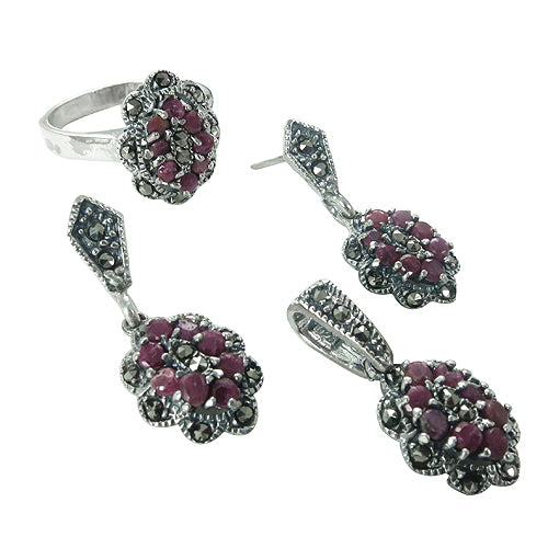 Silver Ruby Ring & Earrings Set | Gemstone Jewelry for Women