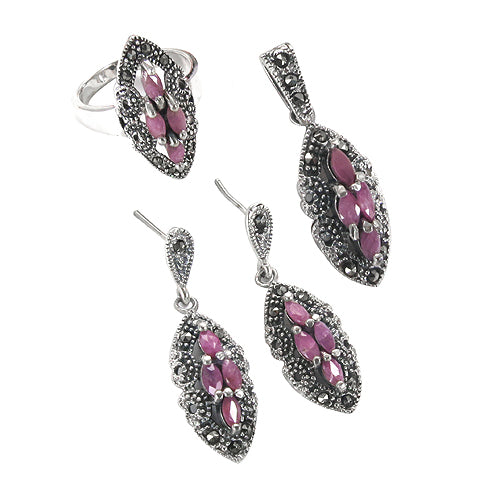 925 Silver Ruby Jewelry Set | Earrings, Ring & Pendant - Women's Gift