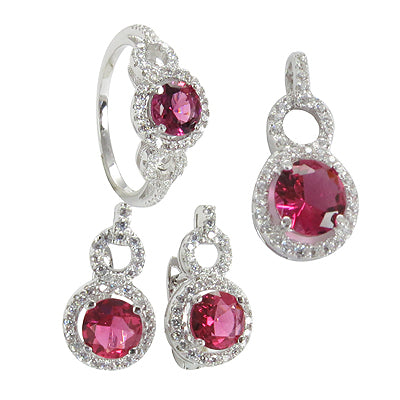 Silver Ring, Earrings & Pendant Set with Ruby | Women's Jewelry
