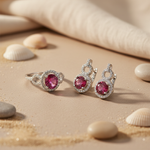 Load image into Gallery viewer, Silver Ring, Earrings &amp; Pendant Set with Ruby | Women's Jewelry
