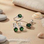 Load image into Gallery viewer, 925 Silver Green Gemstone Jewelry Set | Earrings, Ring &amp; Pendant
