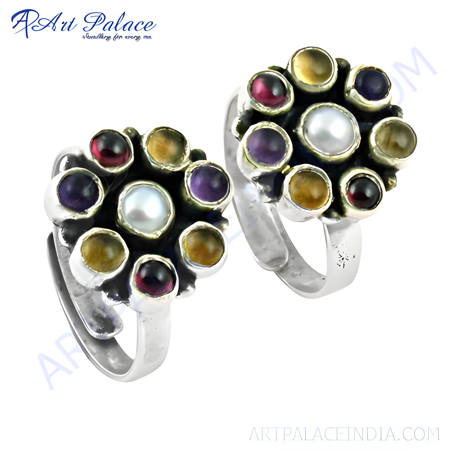 Sterling silver toe rings with colorful gemstones. Silver rings for women with various gemstones.