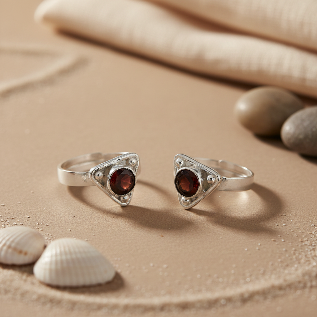 925 Silver Garnet Toe Rings for Women | Adjustable Ring