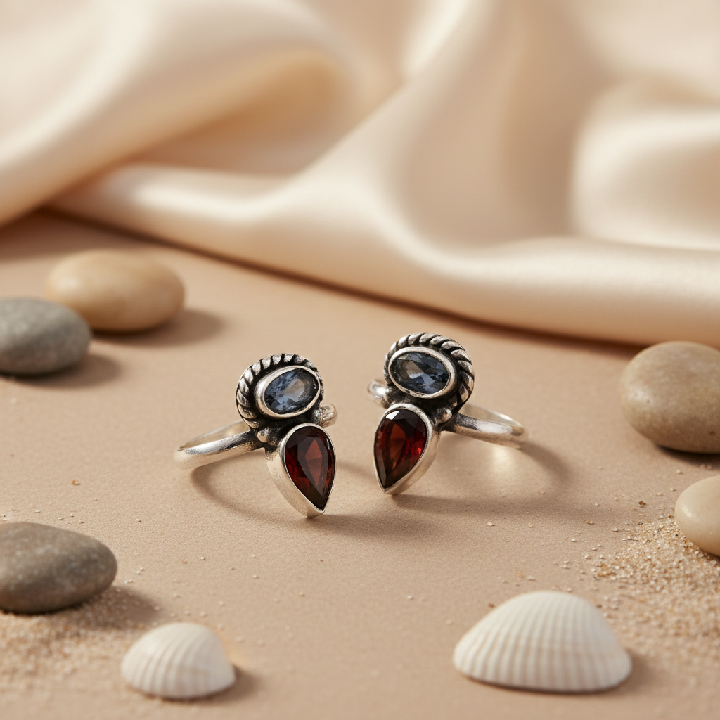 925 Silver Gemstone Toe Rings | Women's Daily Wear Jewelry