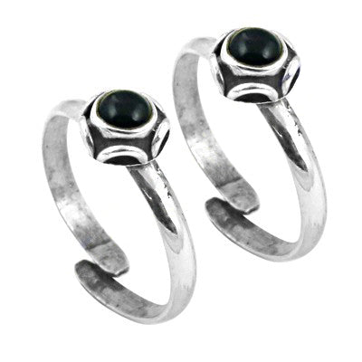925 Sterling Silver Toe Rings with Black Gemstone | Women's Jewelry