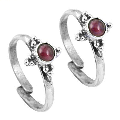 925 Silver Garnet Toe Rings for Women | Adjustable Jewelry