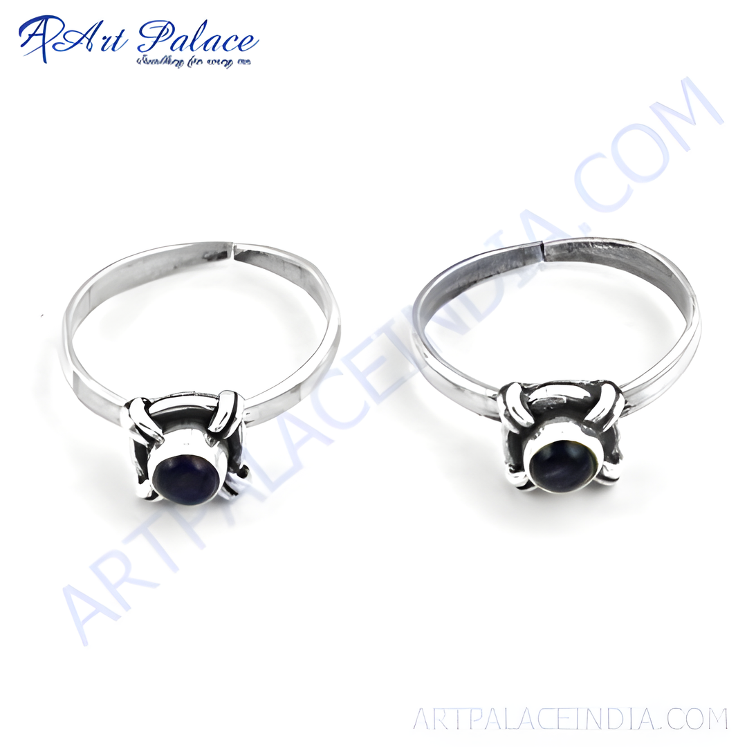 925 sterling silver toe rings with a dark purple gemstone setting, perfect for foot jewelry.
