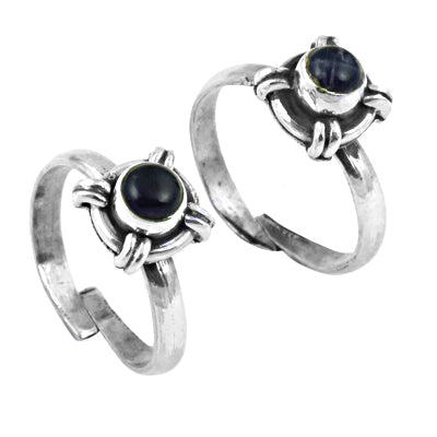 925 Silver Black Gemstone Adjustable Rings for Women
