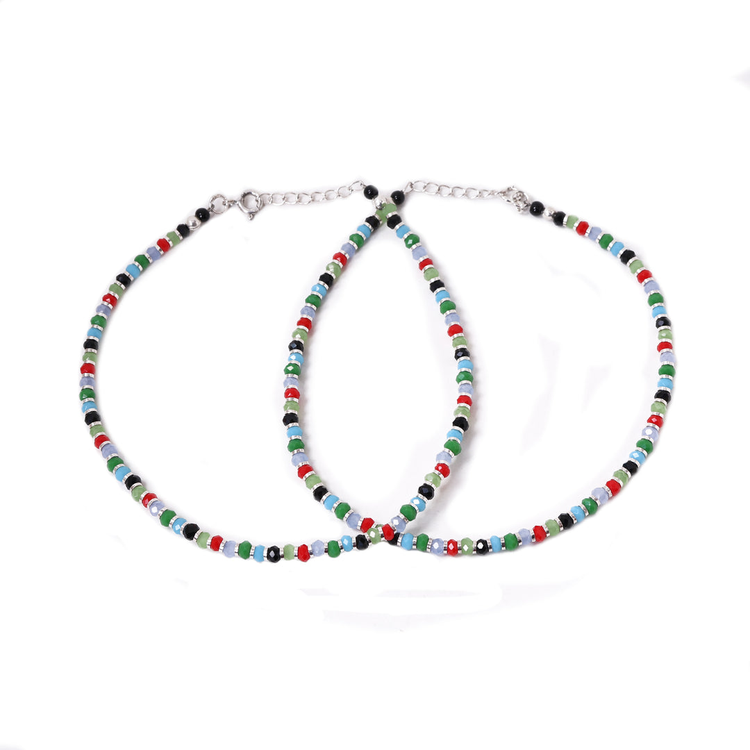 925 Silver Anklet with Faceted Gemstones | Handcrafted Boho Jewelry
