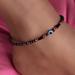 Load image into Gallery viewer, 925 Silver Evil Eye Anklet with Black Beads | Handcrafted Protection Jewelry
